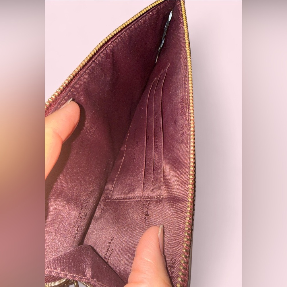 Kate Spade Colorblock Wristlet Wallet Cream Pastel Purple Burgundy Zip Clutch - Picture 5 of 6